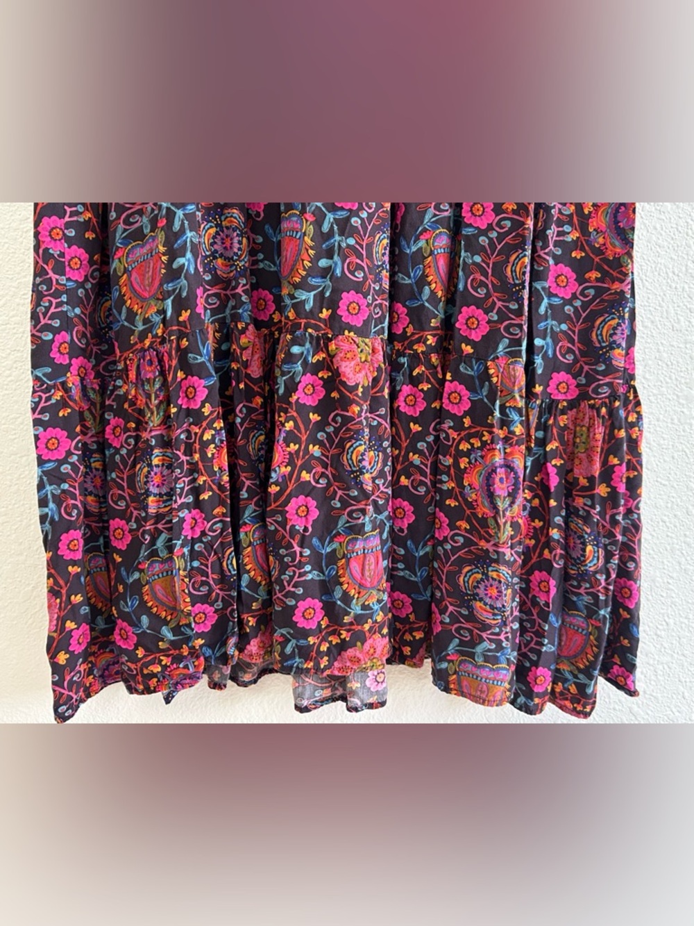 NATURAL LIFE Size L Charlotte Midi Dress BLACK PRINTED FOLK CIRCLES TIERED FLOWY - Picture 5 of 11